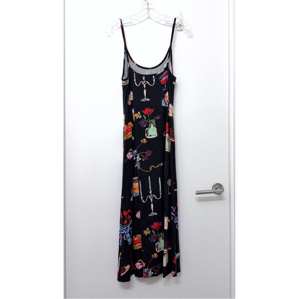 Lisa Says Gah Caviar Set The Table Sofia Slip Dress Food Print Black Candle M - Picture 9 of 14